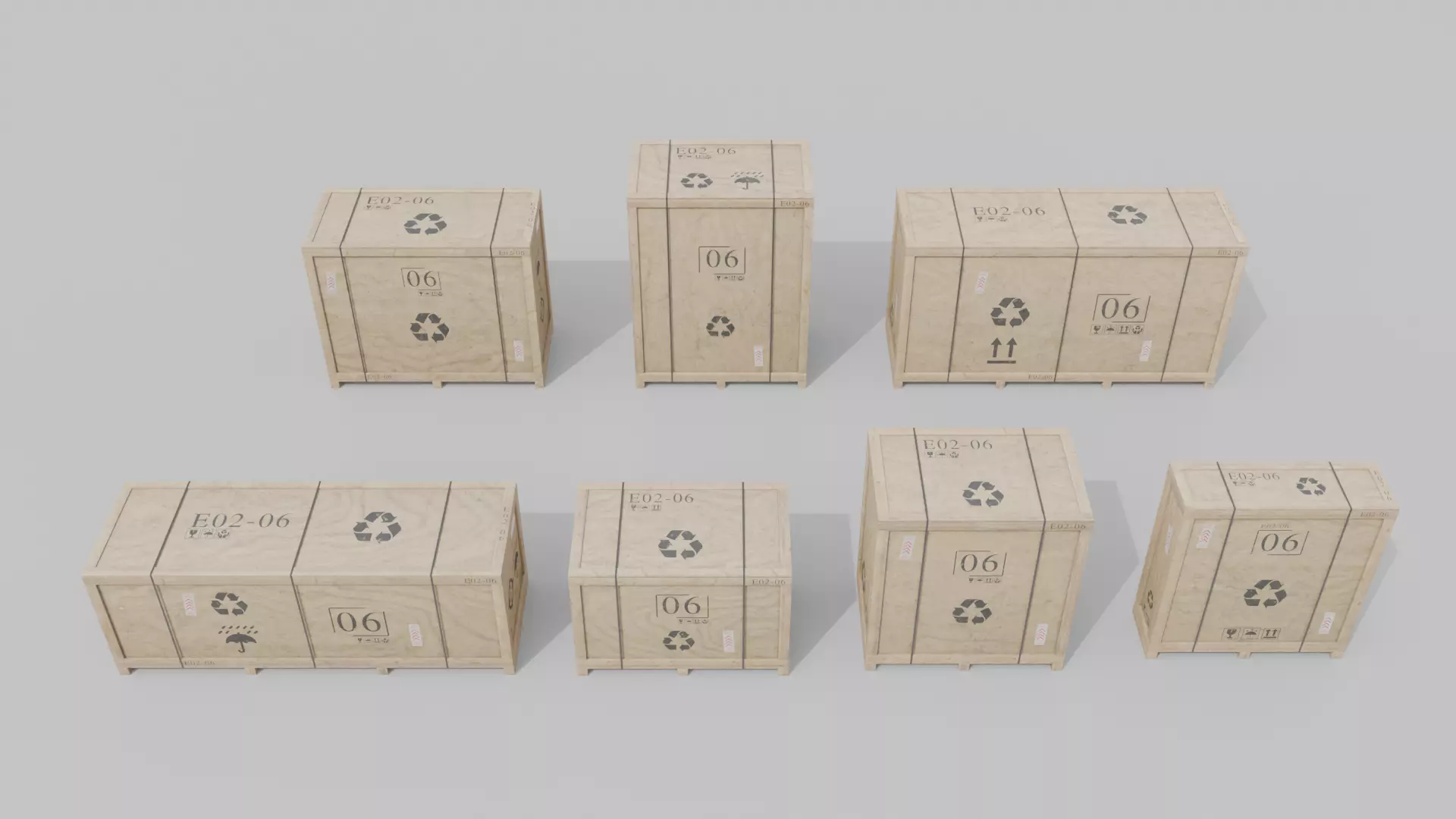 Customizable Wooden Crate Set - Industrial Layout 3D Model Collection_8