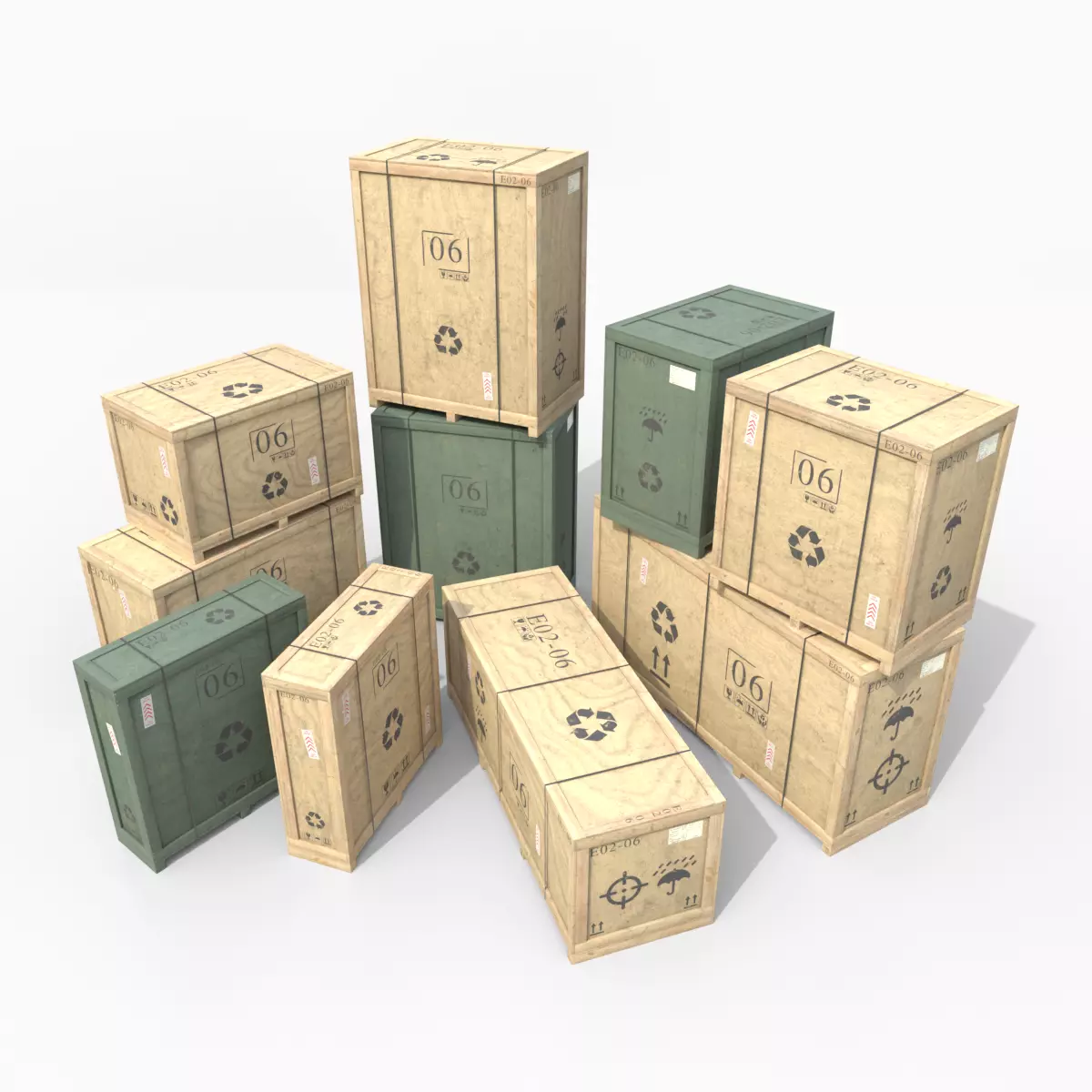 Customizable Wooden Crate Set - Industrial Layout 3D Model Collection_0