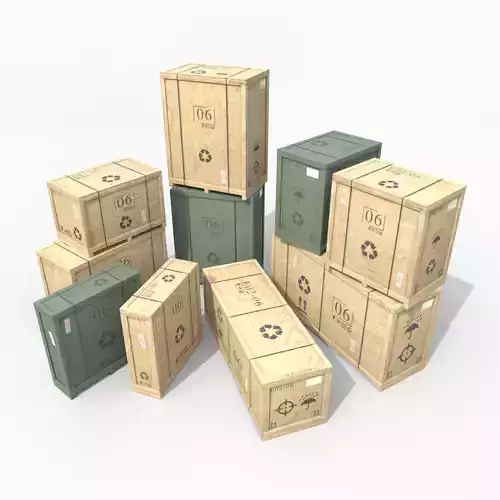 Customizable Wooden Crate Set - Industrial Layout 3D Model Collection