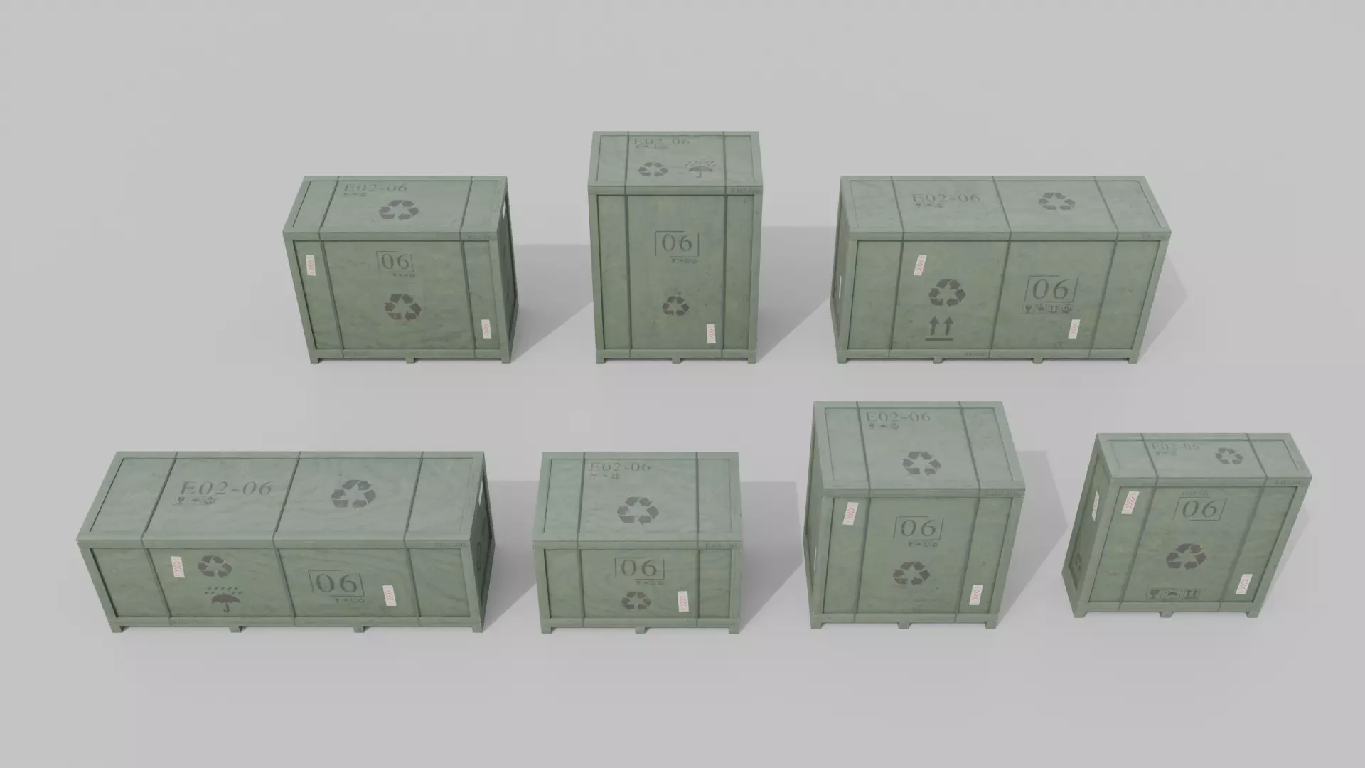 Customizable Wooden Crate Set - Industrial Layout 3D Model Collection_9