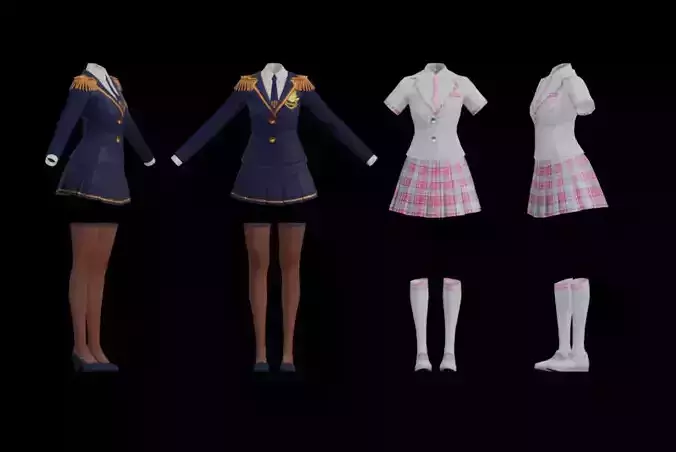 2 Uniform high school  anime for girl woman low poly 3d model 