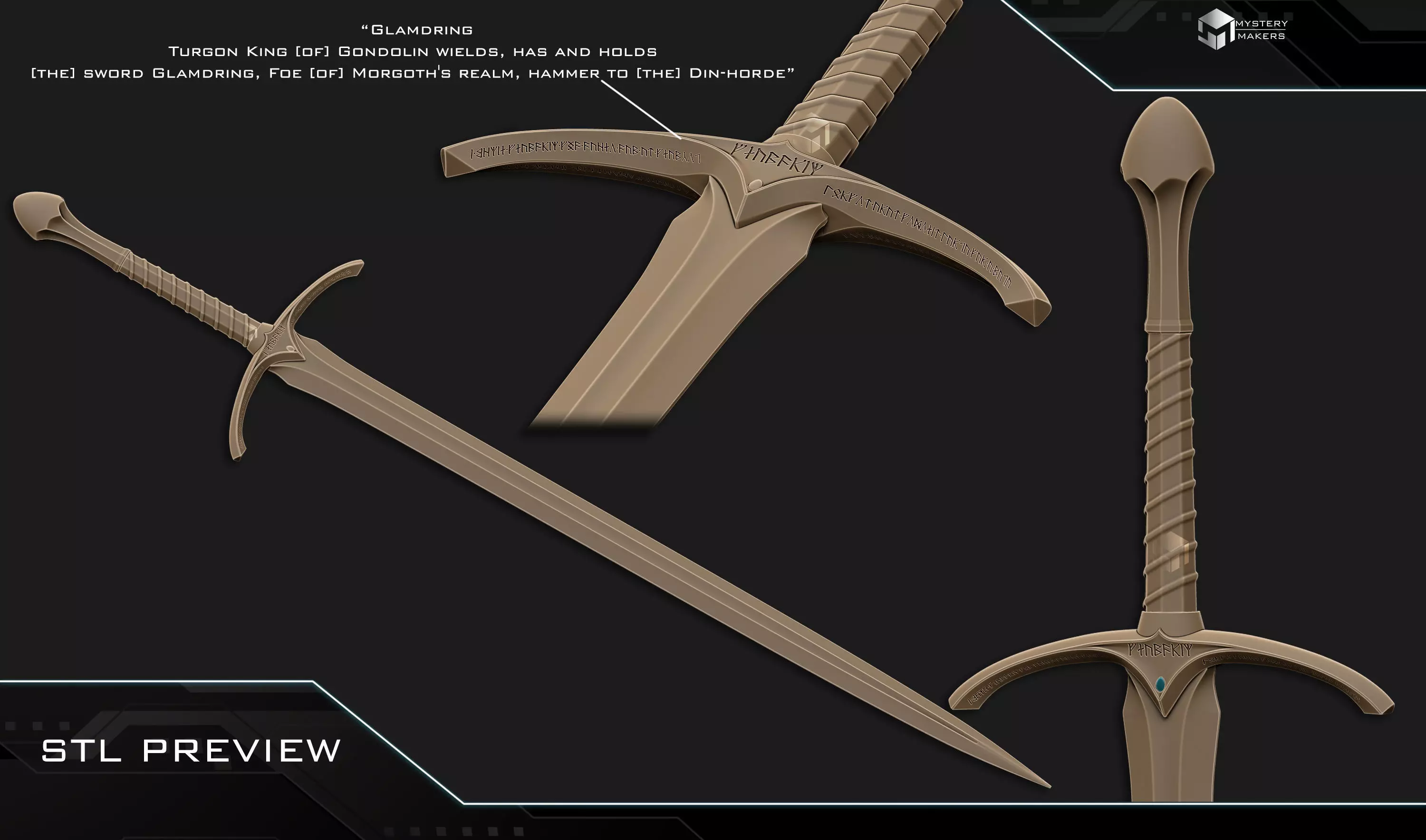 Glamdring sword with display stand 3D print model_1