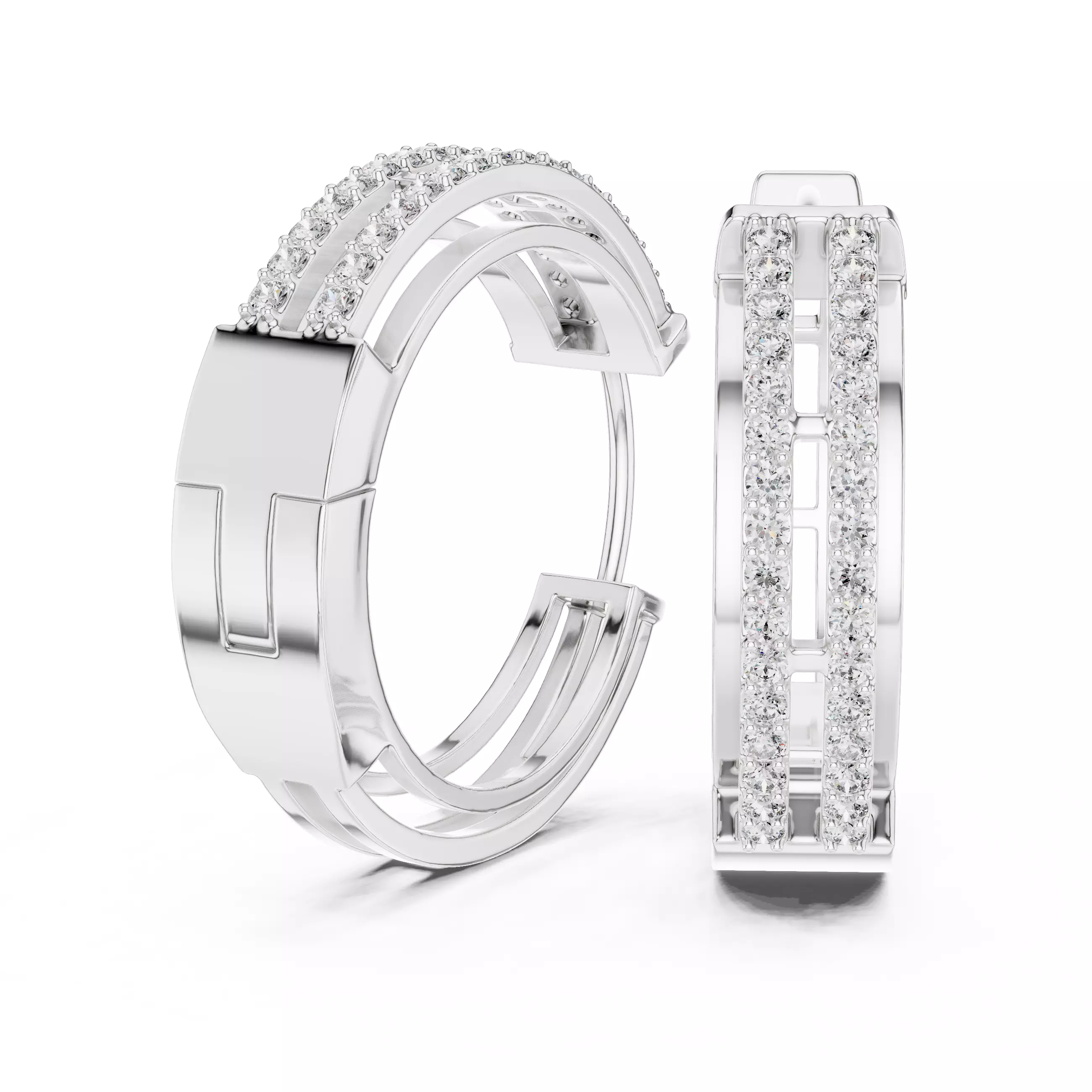 Diamond Hoops Earrings 3dm stl renders animation videos details 3D print model_6