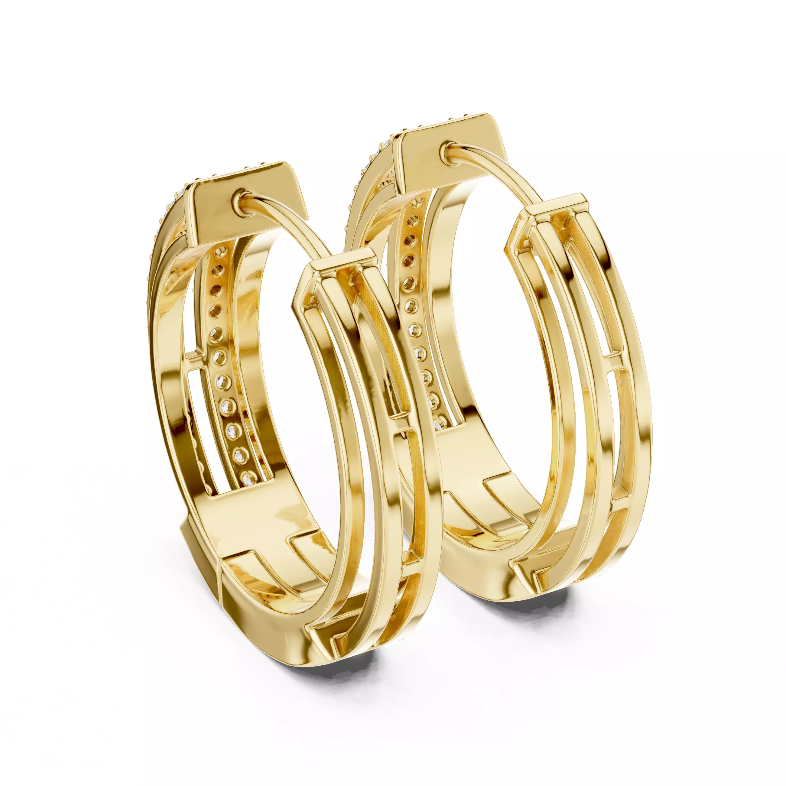 Diamond Hoops Earrings 3dm stl renders animation videos details 3D print model_12