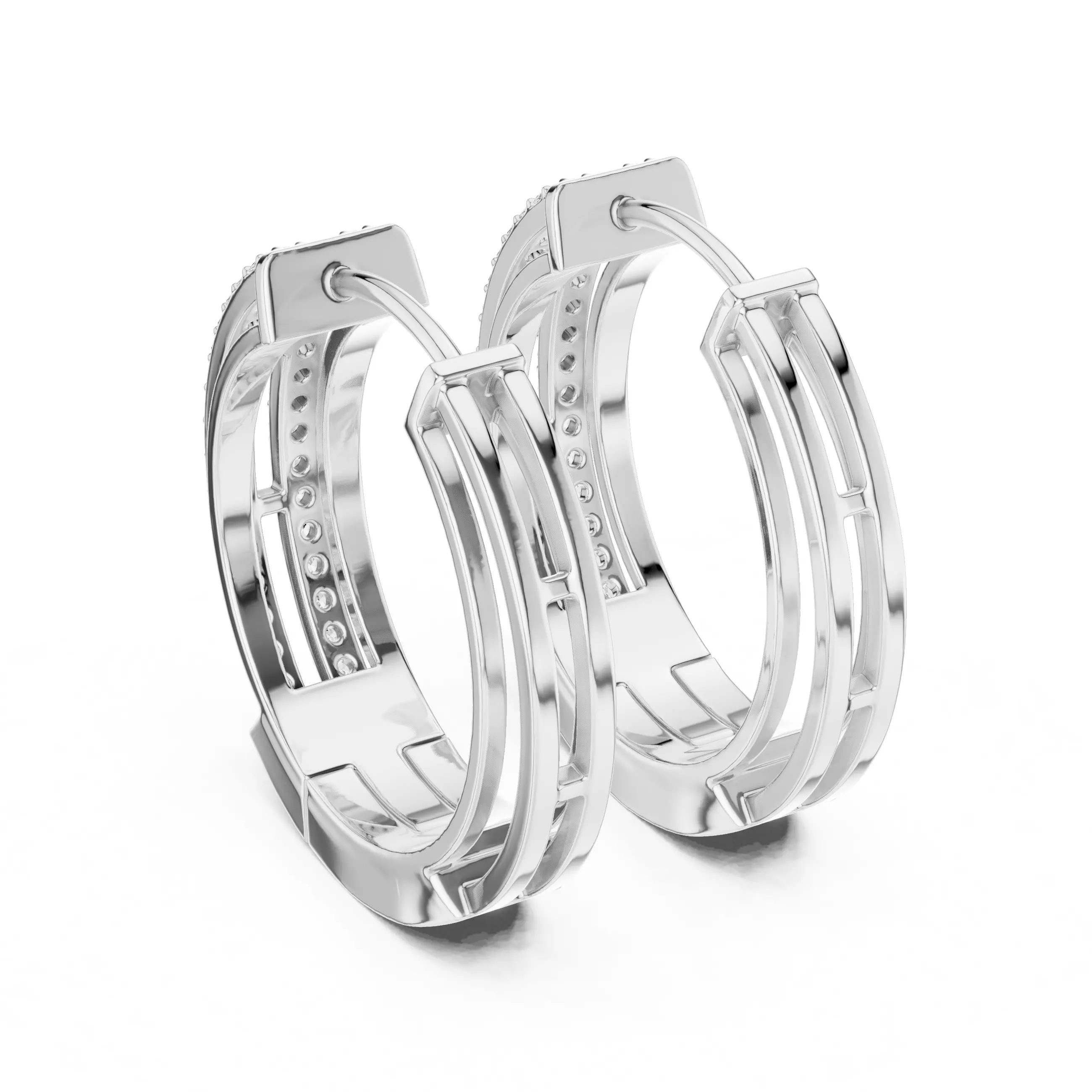 Diamond Hoops Earrings 3dm stl renders animation videos details 3D print model_8