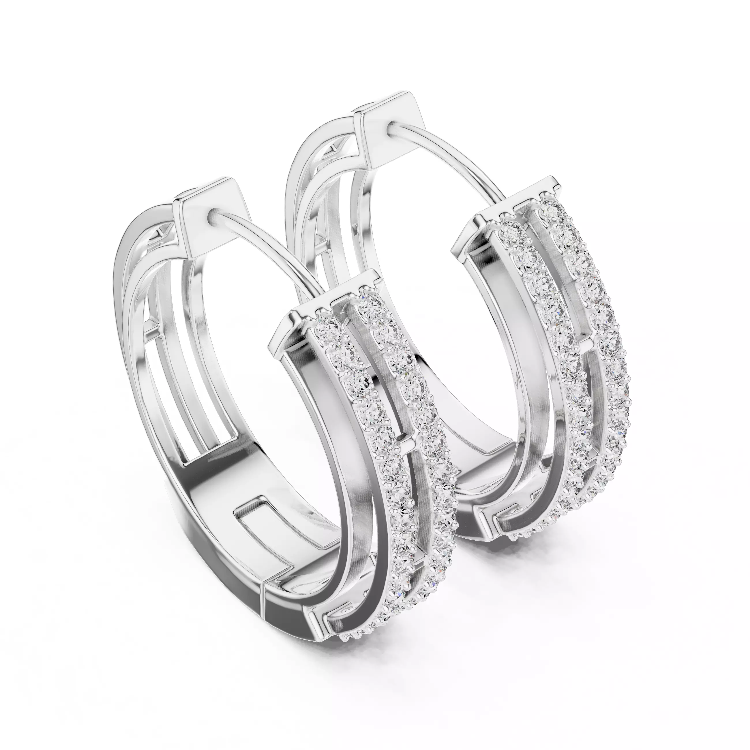 Diamond Hoops Earrings 3dm stl renders animation videos details 3D print model_7