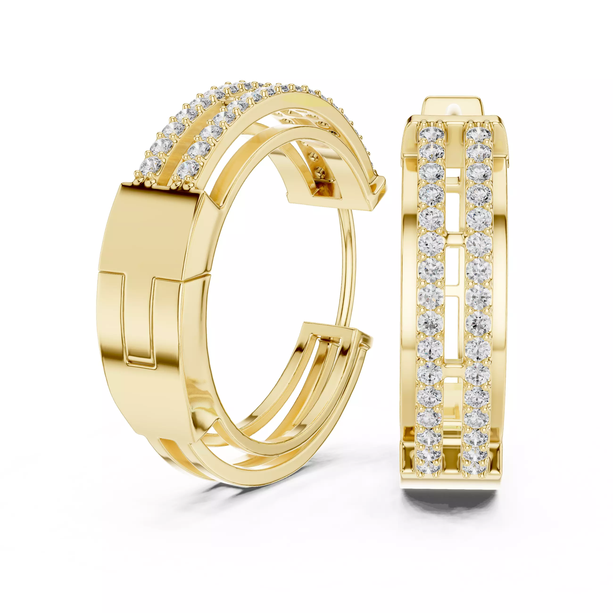 Diamond Hoops Earrings 3dm stl renders animation videos details 3D print model_10