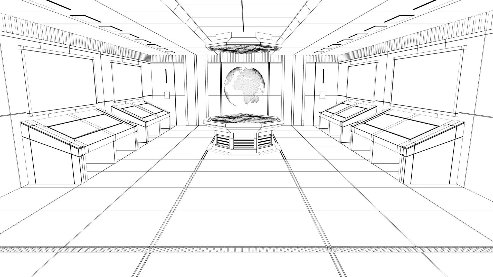 Sci Fi Futuristic Control Room Low-poly 3D model_14