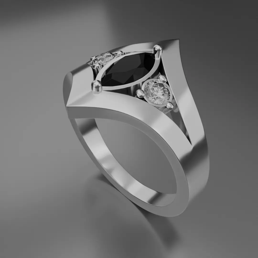 Noctis Argentum 3D Model of a Silver Ring with Onyx and Diamonds 3D model_8