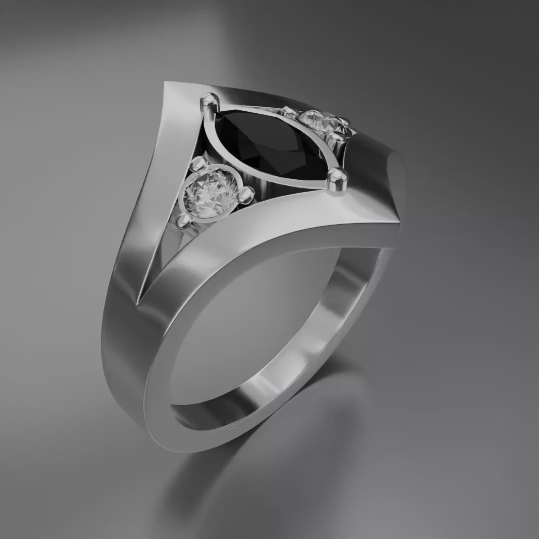 Noctis Argentum 3D Model of a Silver Ring with Onyx and Diamonds 3D model_9