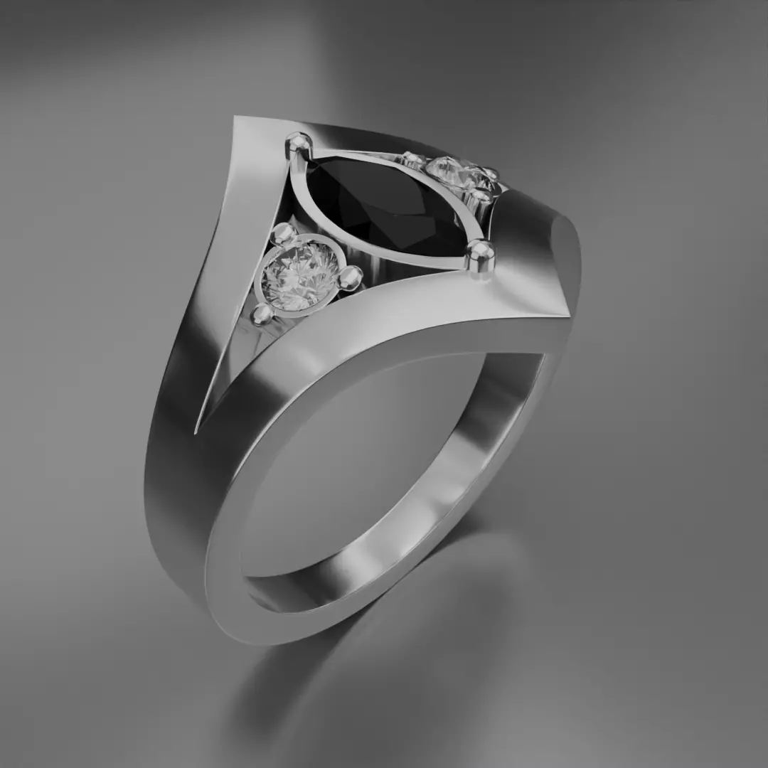 Noctis Argentum 3D Model of a Silver Ring with Onyx and Diamonds 3D model_7