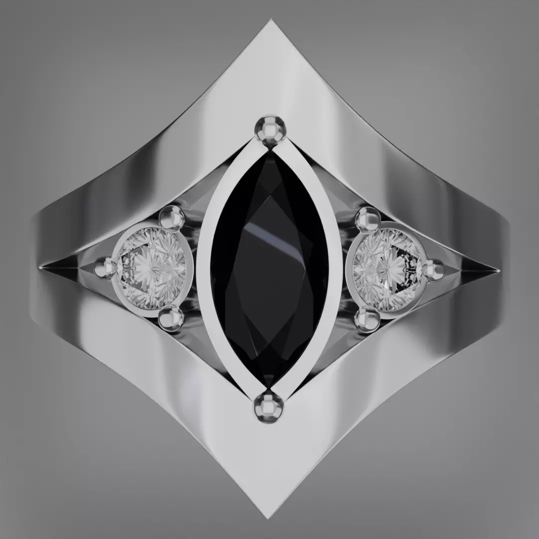Noctis Argentum 3D Model of a Silver Ring with Onyx and Diamonds 3D model_2