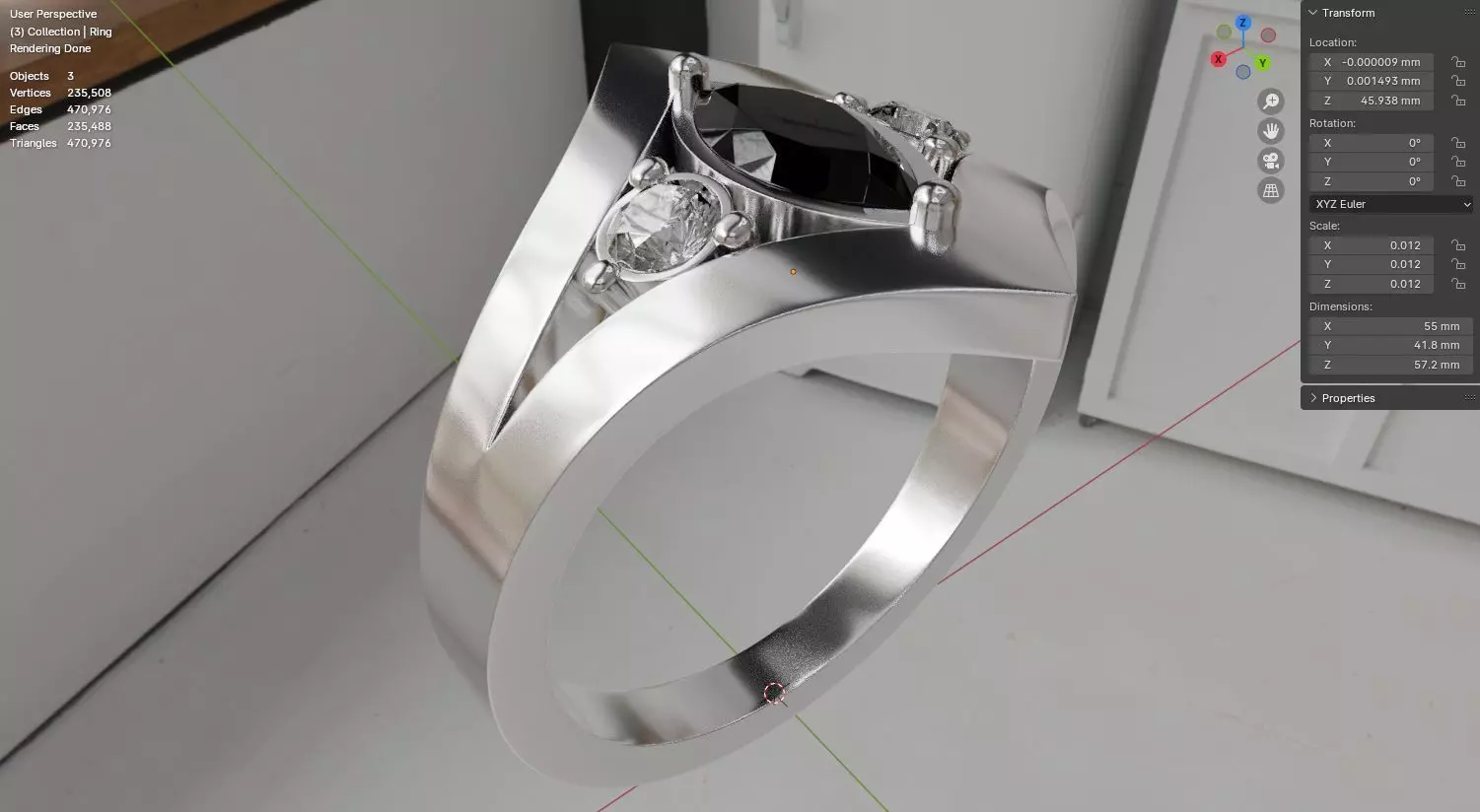 Noctis Argentum 3D Model of a Silver Ring with Onyx and Diamonds 3D model_10
