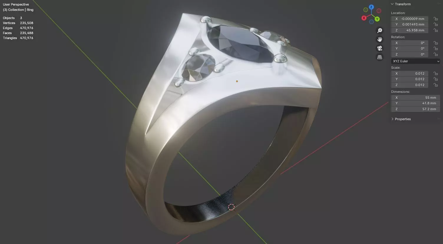 Noctis Argentum 3D Model of a Silver Ring with Onyx and Diamonds 3D model_22