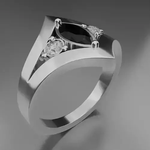 Noctis Argentum 3D Model of a Silver Ring with Onyx and Diamonds