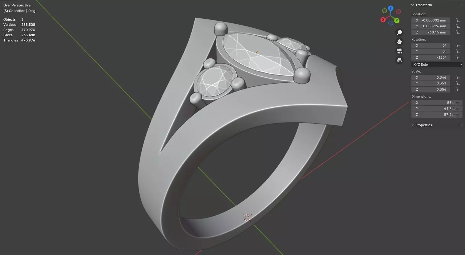 Noctis Argentum 3D Model of a Silver Ring with Onyx and Diamonds 3D model_21