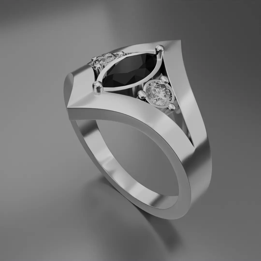 Noctis Argentum 3D Model of a Silver Ring with Onyx and Diamonds 3D model_6
