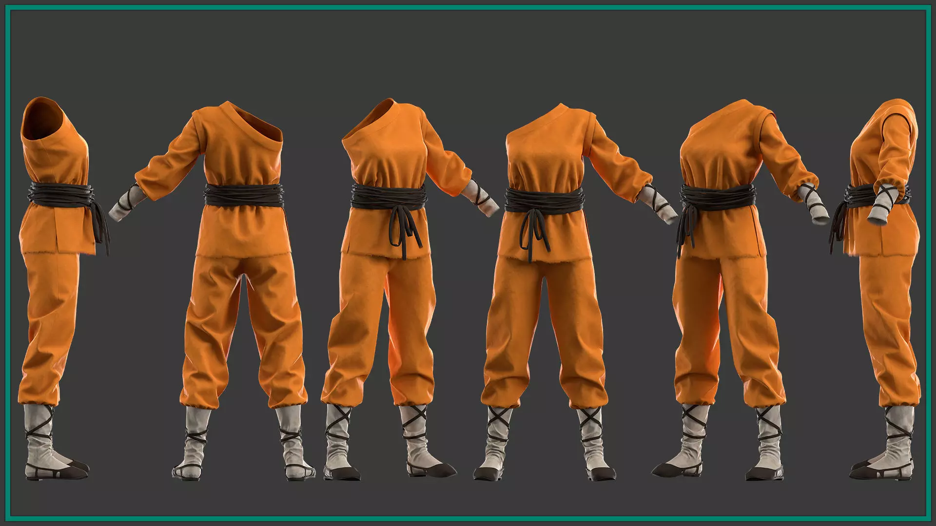female shaolin outfit with texture and smart material 3D model_1