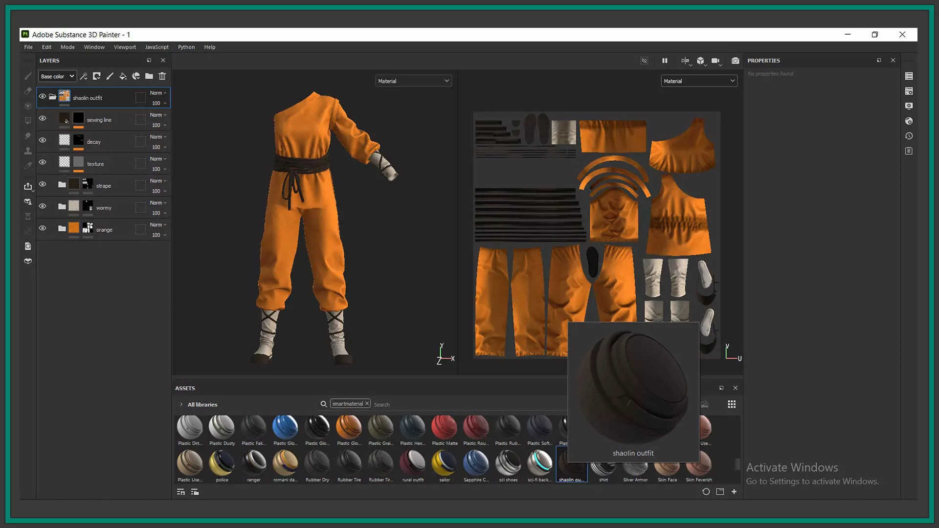 female shaolin outfit with texture and smart material 3D model_6