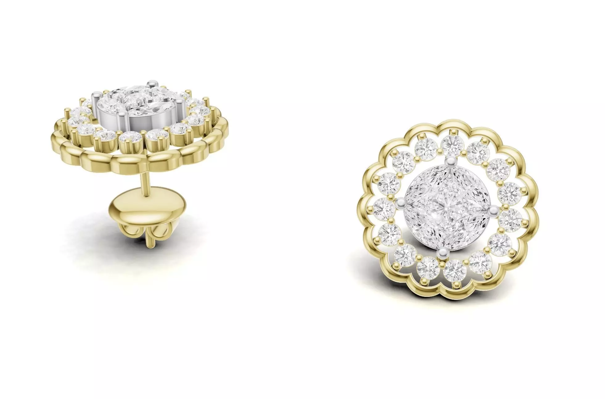 Pointer Diamond Cluster Studs For Women 3D print model