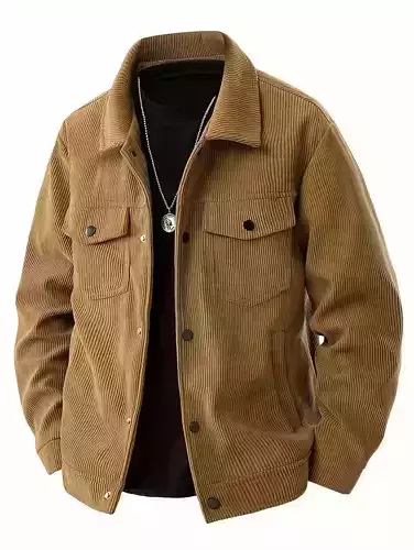Mens Corduroy Cargo Jacket with Multiple Pockets
