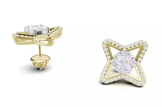 Star Diamond With Cluster Stud Earrings For Women