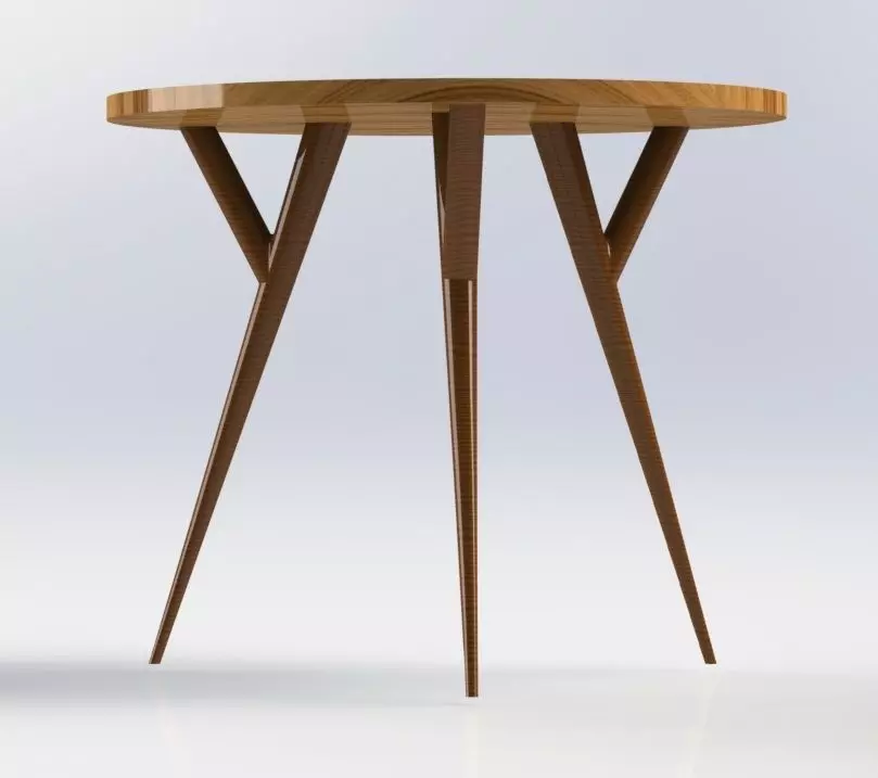 Modern Round Wooden Table with Three Legs 3D model_2