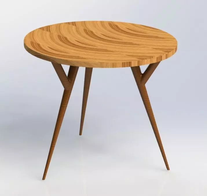 Modern Round Wooden Table with Three Legs 3D model_0