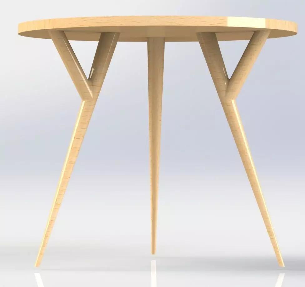 Modern Round Wooden Table with Three Legs 3D model_1