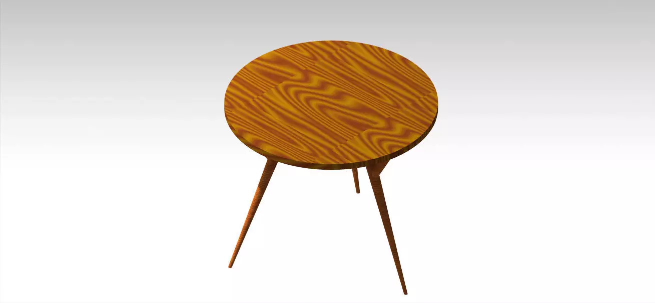 Modern Round Wooden Table with Three Legs 3D model_6