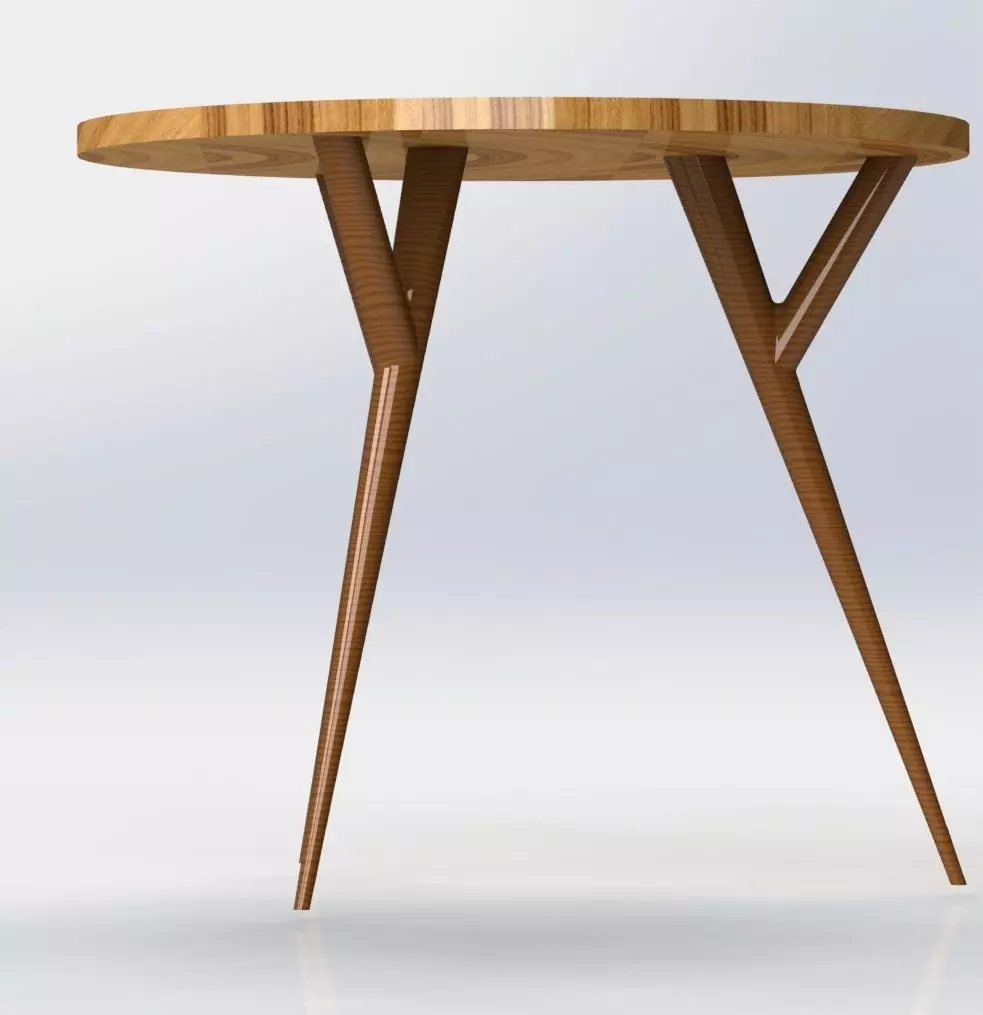 Modern Round Wooden Table with Three Legs 3D model_3