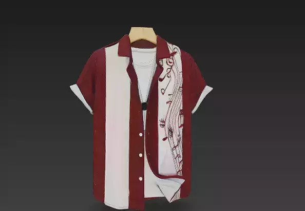 Mens Tropical Music Print Button-Up Shirt - Casual Beachwear