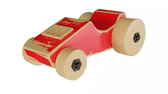 Low Poly Wooden Toy Car  3D model