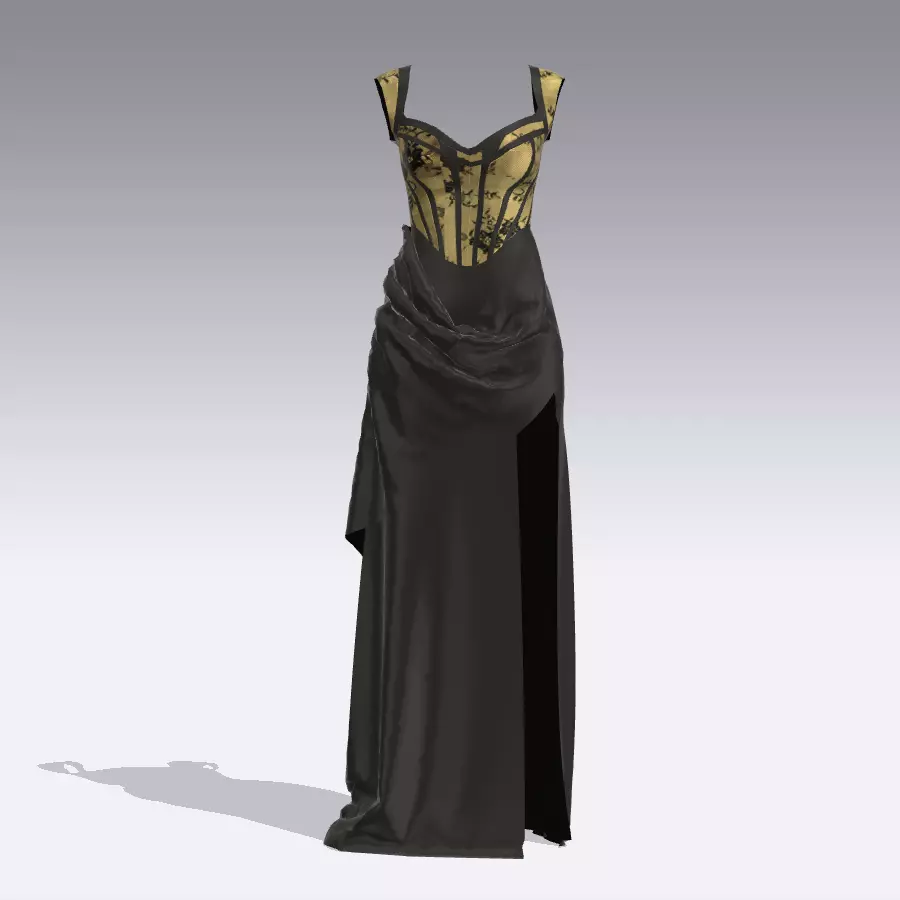 dark brown and champagne color corset dress Low-poly 3D model