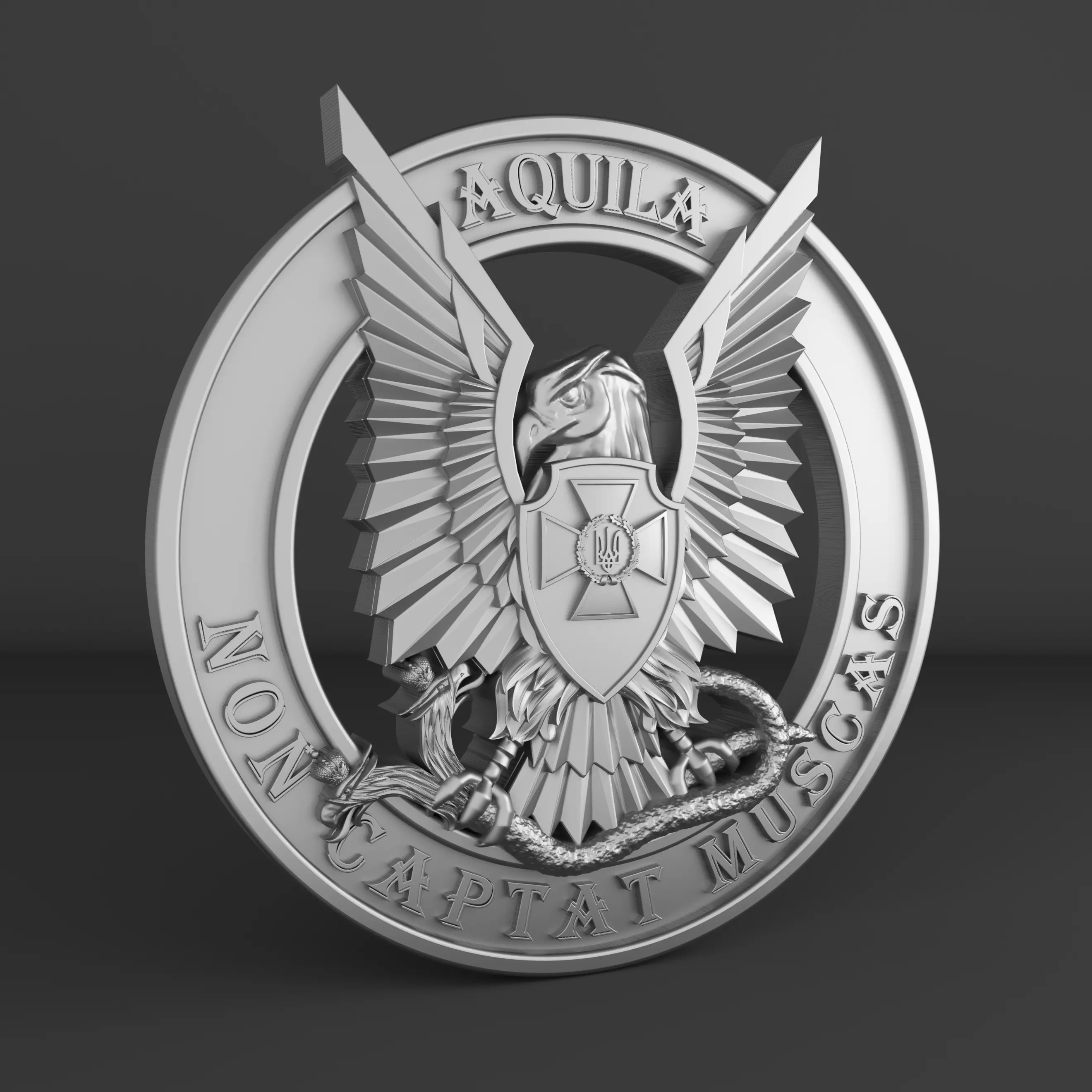 Emblem of Ukraine AQUILA NON CAPTAT MUSCAS 3D print model 3D print model_1