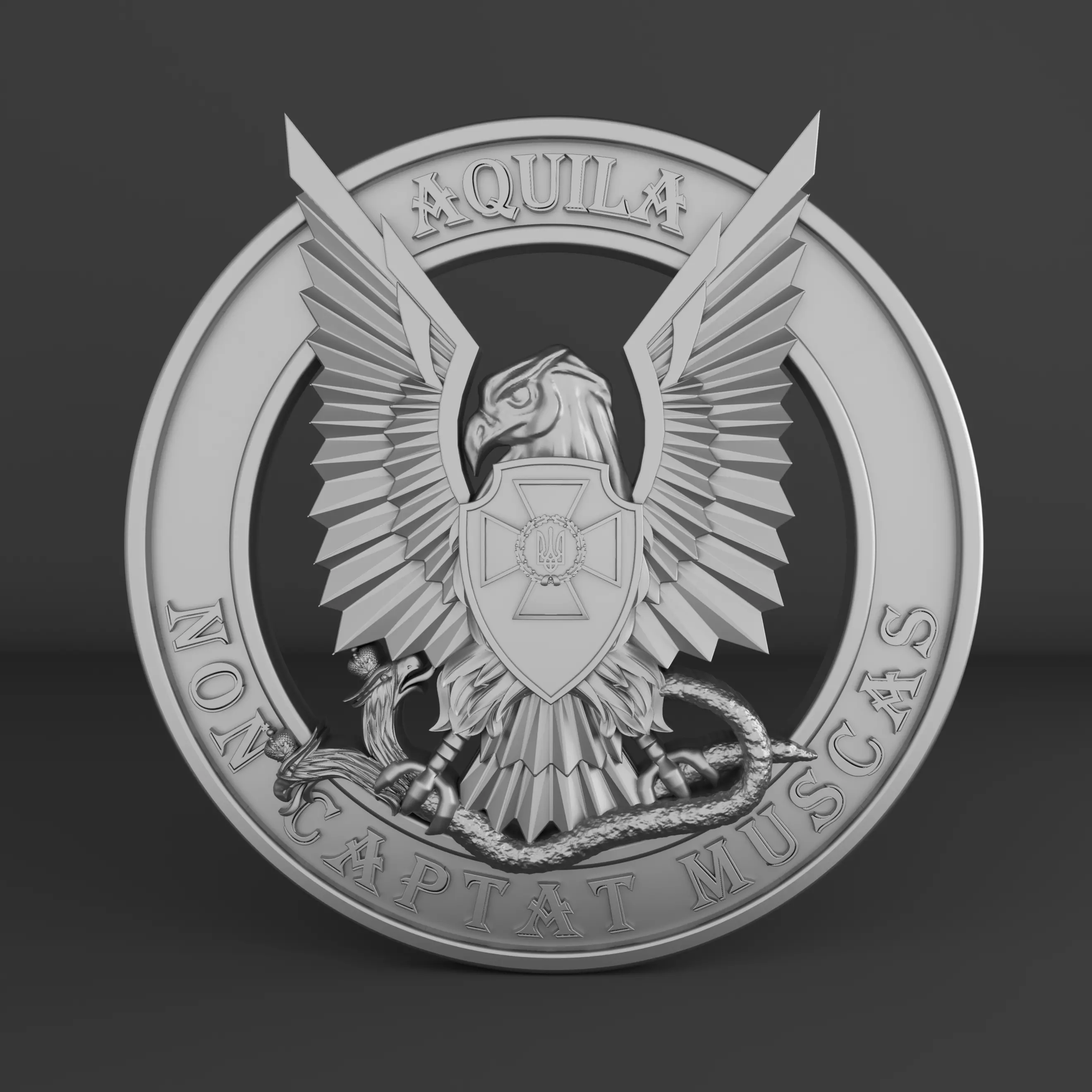 Emblem of Ukraine AQUILA NON CAPTAT MUSCAS 3D print model 3D print model_0