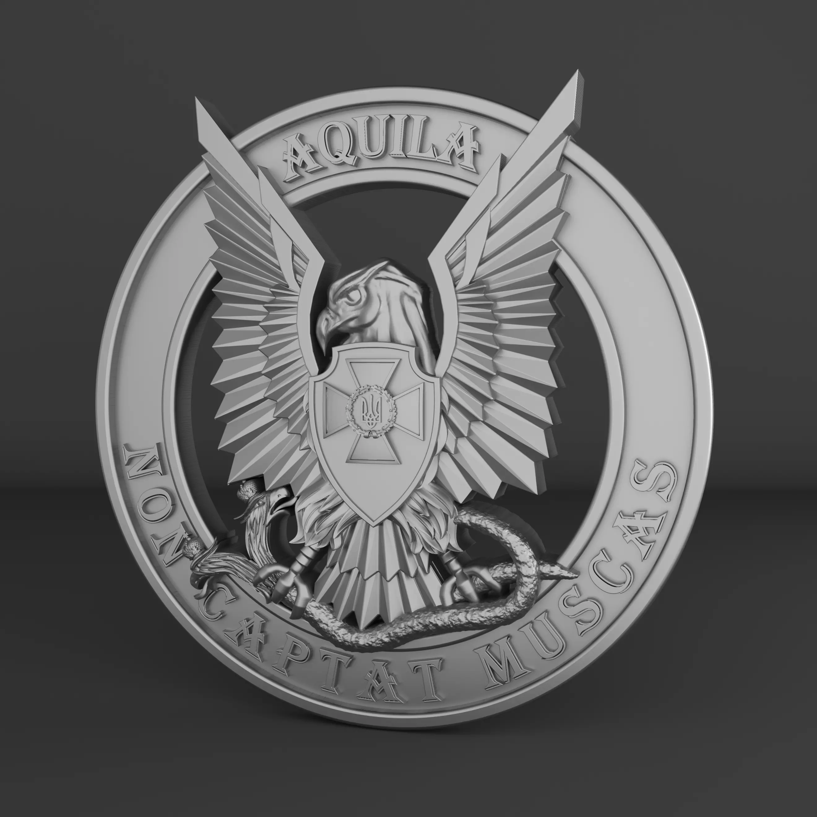 Emblem of Ukraine AQUILA NON CAPTAT MUSCAS 3D print model 3D print model_2