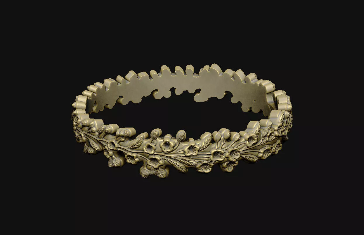 Wild-flowers ring filigree-band watertight-mesh 3D print model