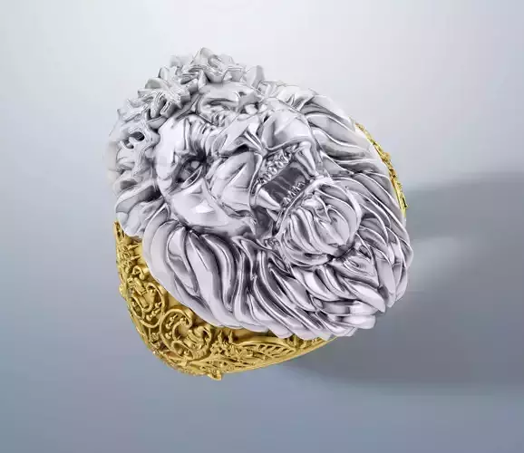 Lion ring 3DM STL OBJ model for 3D printing and CNC