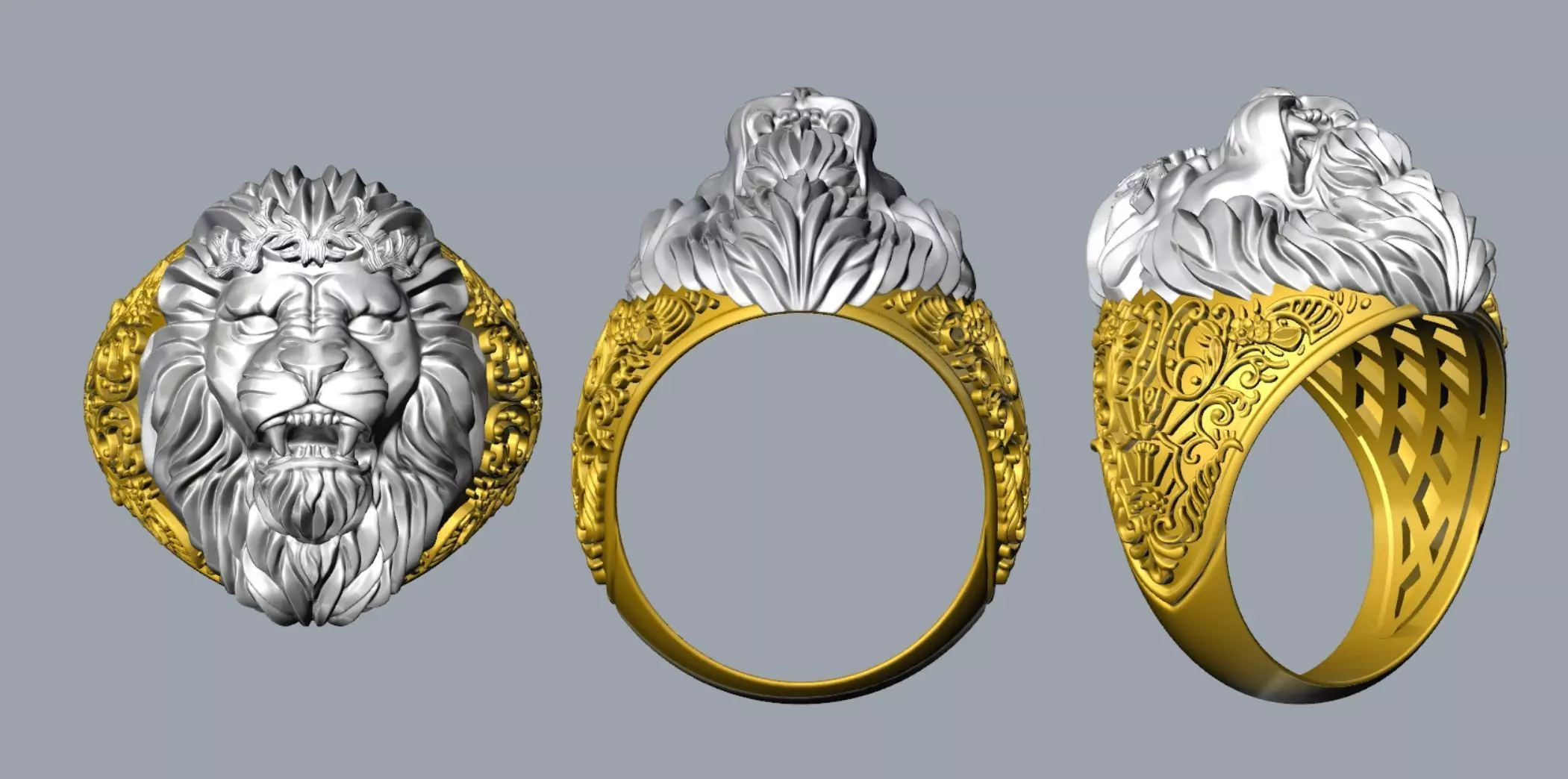 Lion ring 3DM STL OBJ model for 3D printing and CNC 3D print model_4
