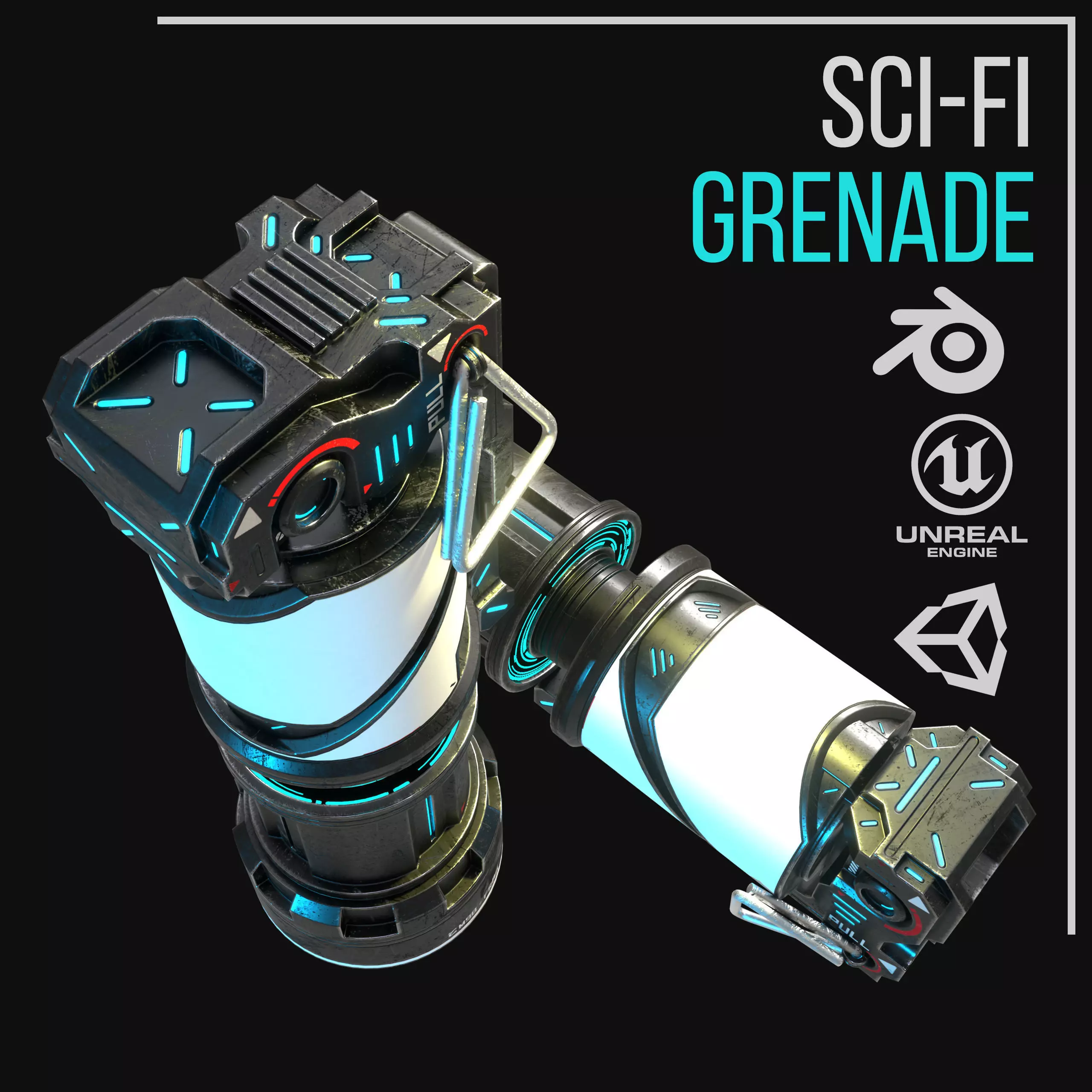 Game ready Grenade prop Low-poly 3D model Low-poly 3D model_4