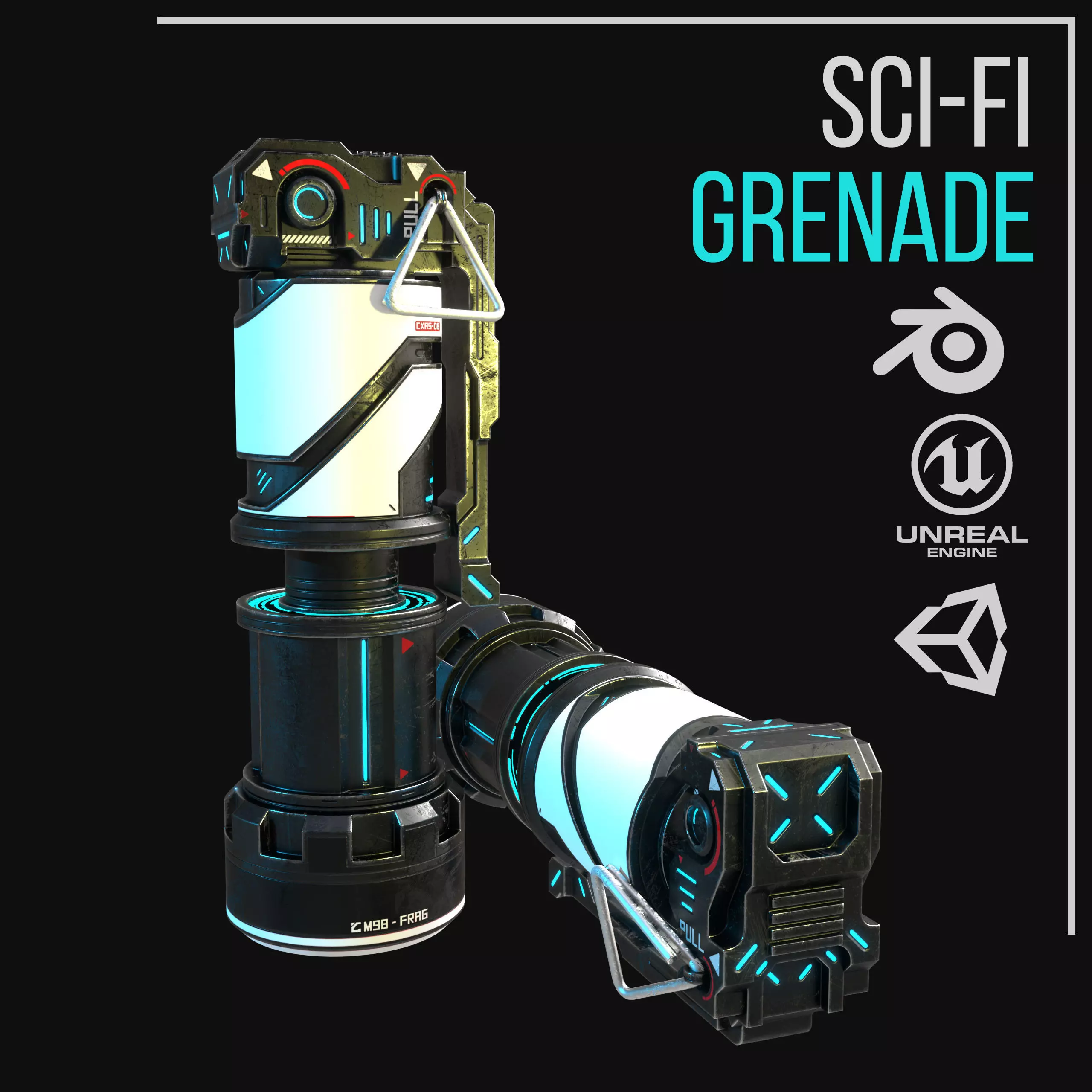 Game ready Grenade prop Low-poly 3D model Low-poly 3D model_3