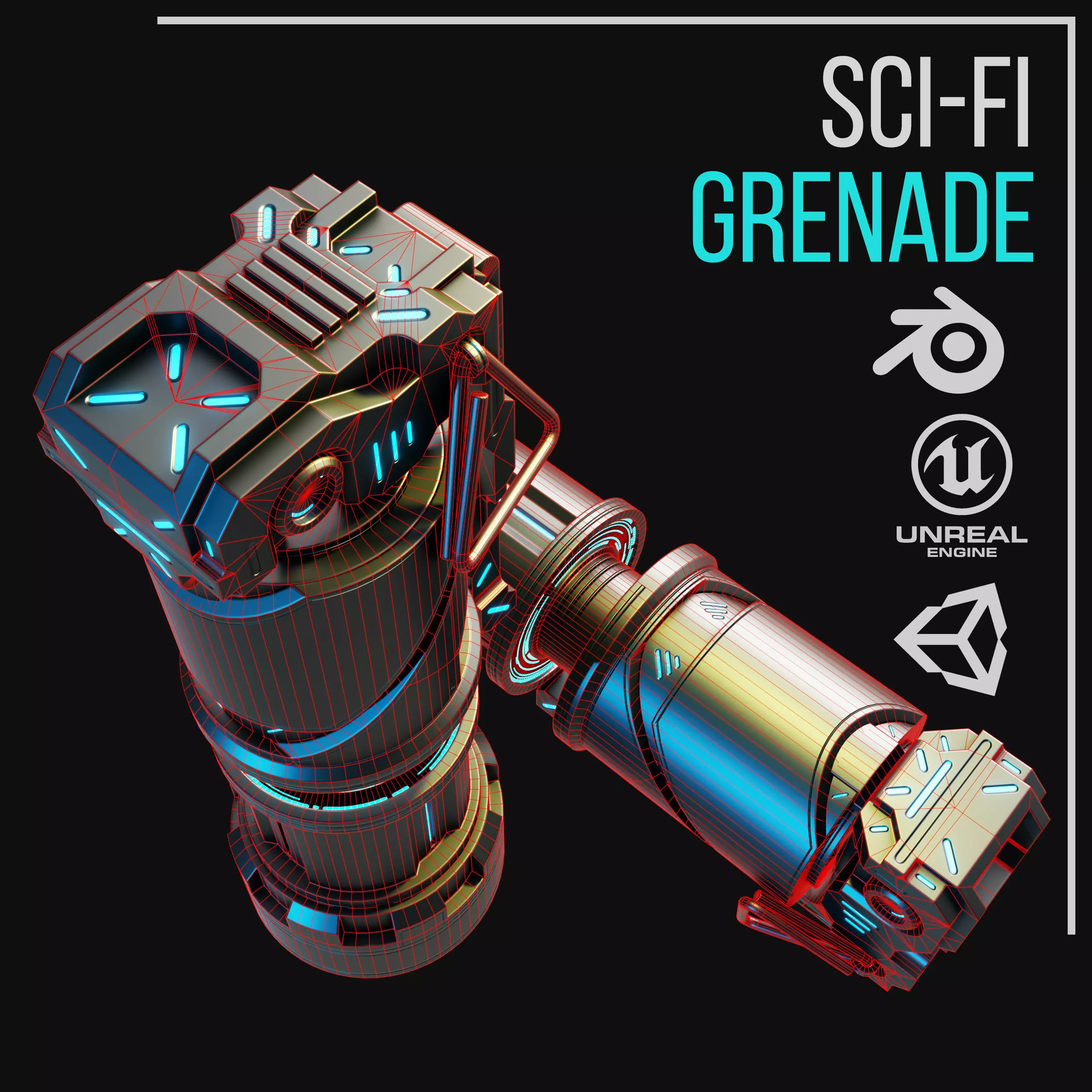 Game ready Grenade prop Low-poly 3D model Low-poly 3D model_13