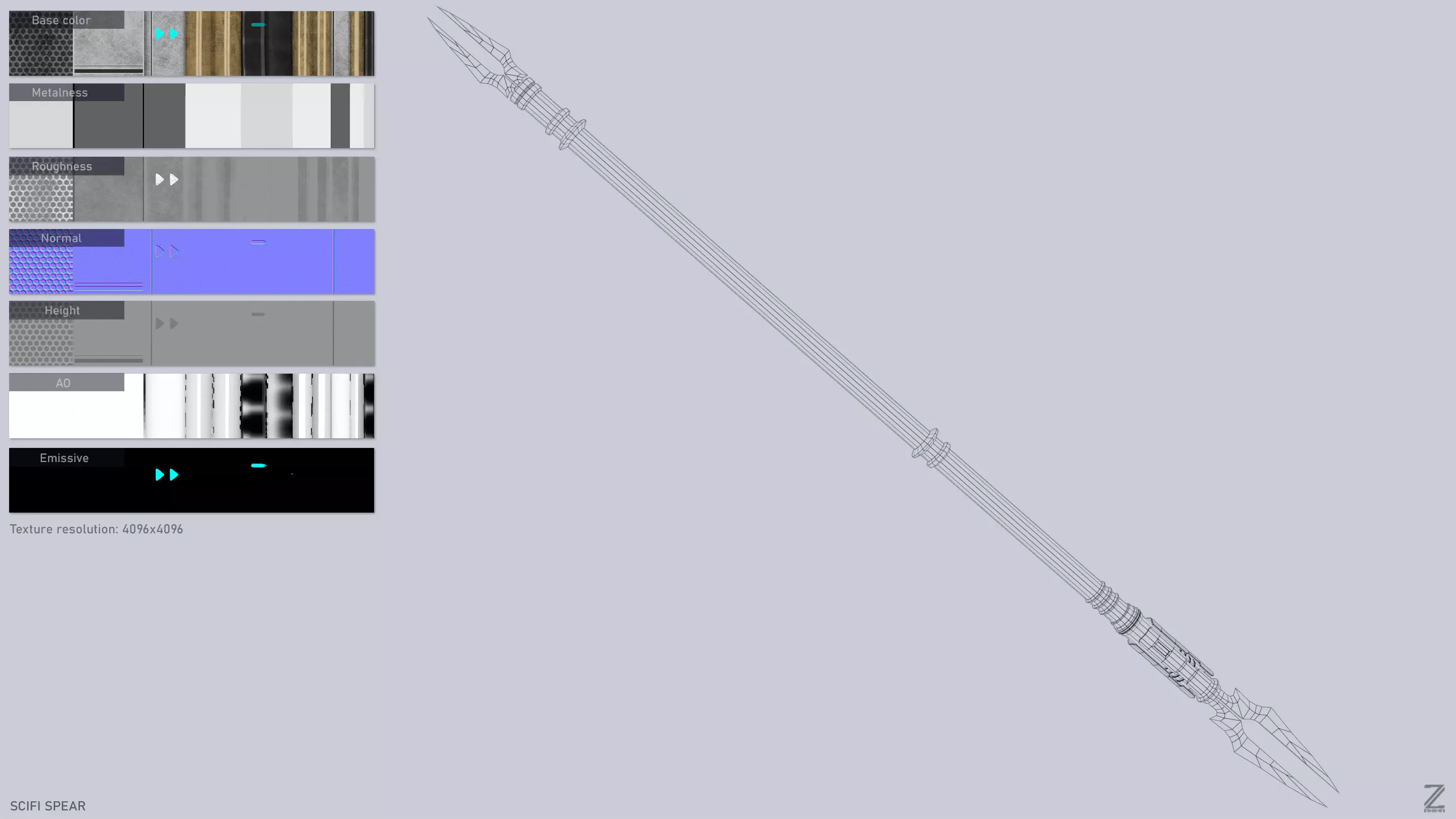 Scifi spear Low-poly 3D model_3