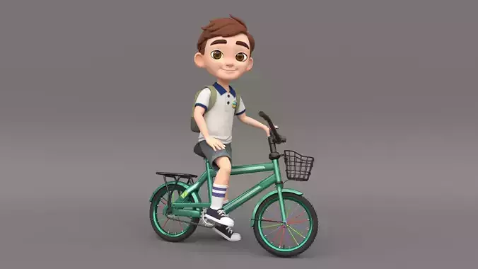 Stylized 3D Male Character Arlo with Bicycle Low-poly 3D model