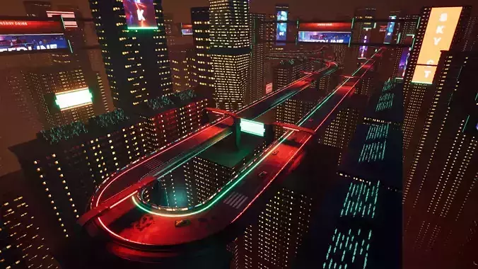 Cyberpunk High-Speed Track Unreal Environment