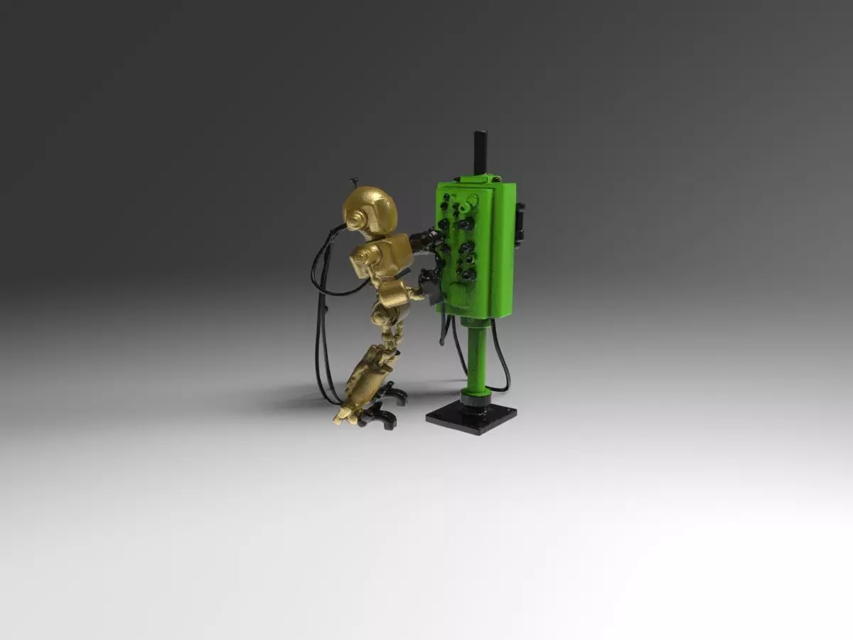 Futuristic Robot Technician with Control Panel  3D print model_0