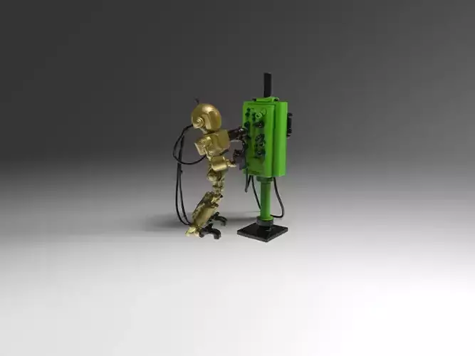 Futuristic Robot Technician with Control Panel 