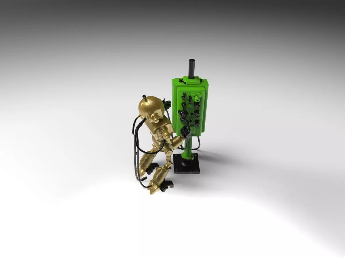 Futuristic Robot Technician with Control Panel  3D print model_2