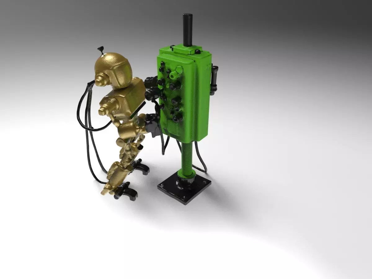 Futuristic Robot Technician with Control Panel  3D print model_3